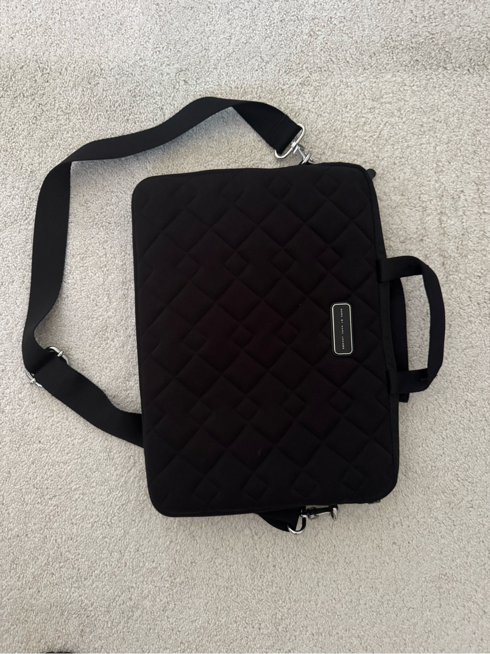 Marc Jacobs Quilted Black Laptop Case with Adjustable Strap